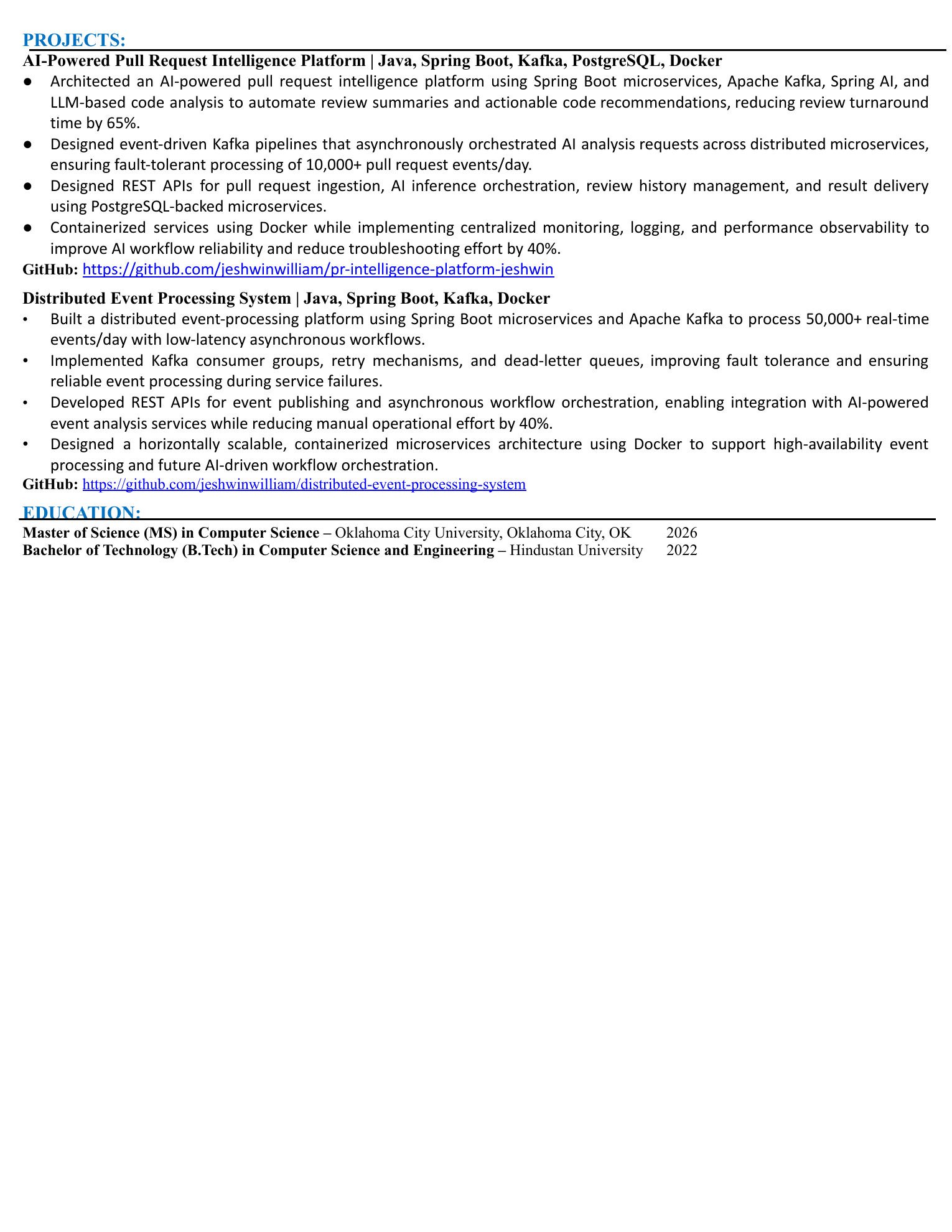 Resume page 2 for Jeshwin William James